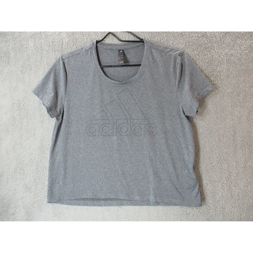 Adidas Shirt Womens XS Gray Logo Short Sleeve 3 Stripe Activewear Crewneck Top